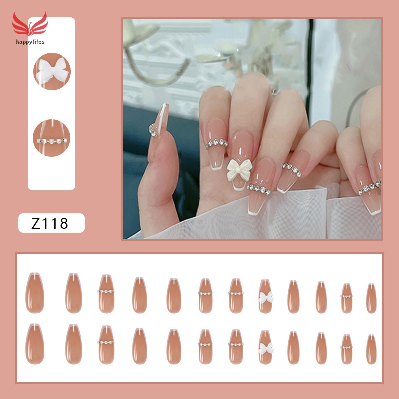 Set 24 móng tay giả thời trang cá tính cho nữ đính đá độc đáo