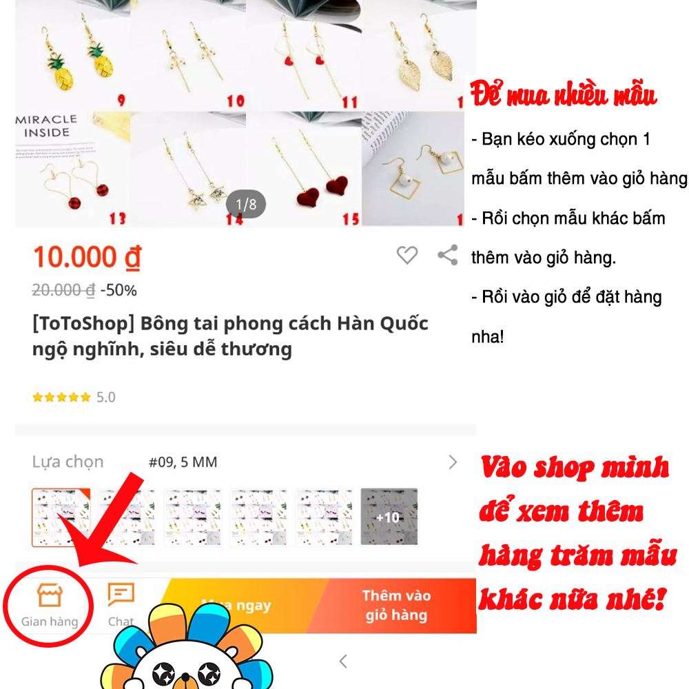 [01 đôi tùy chọn mẫu] Bông tai phong cách Hàn Quốc siêu dễ thương xinh xắn đáng yêu BSTKNu - [ToToShop]