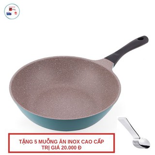 Chảo sâu lòng chống dính ceramic vân đá ilo hàn quốc 26cm/28cm tặng 5 muỗng ăn inox