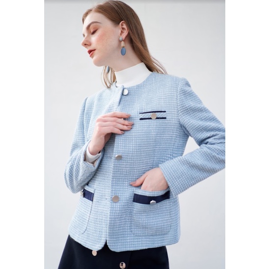 Áo khoác blazer tweed xanh thiên thanh phối ruy băng 1BL2029 ADORE DRESS