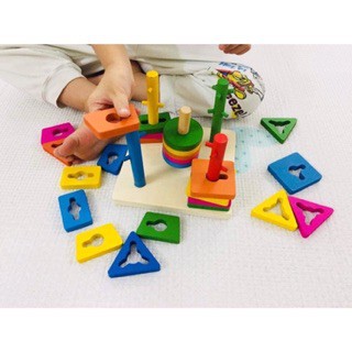 Đồ chơi thả hình 5 trụ cột khối gỗ zic zac cho bé, đồ chơi gỗ phát triển trí tuệ dochoigo.vn