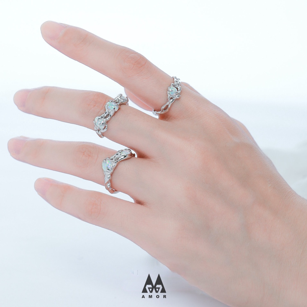 Bộ Nhẫn Đá opal Phong Cách Hàn Quốc Có Thể Điều Chỉnh Kích Cỡ