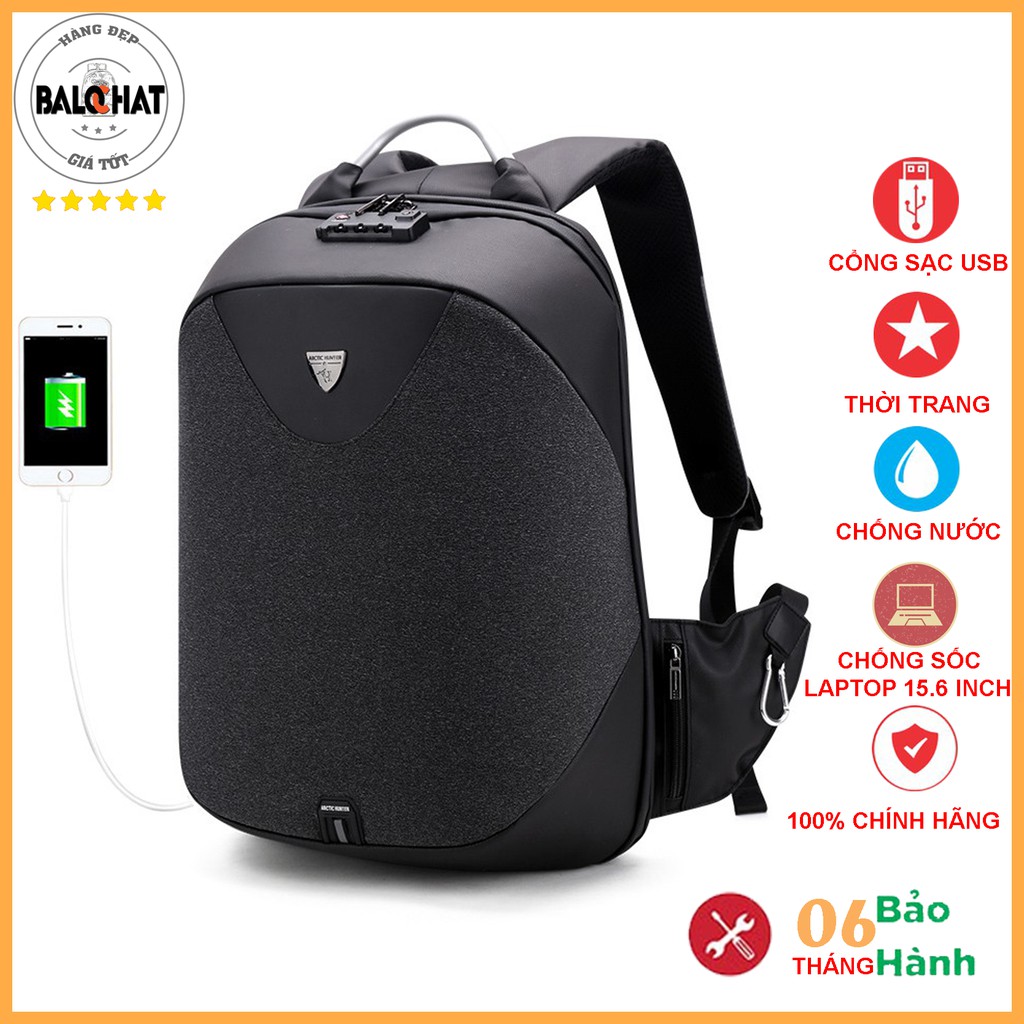 Balo Laptop Chống Trộm Arctic Hunter B00208, Chống Nước kèm cổng sạc USB, phong cách thời trang, rộng rãi