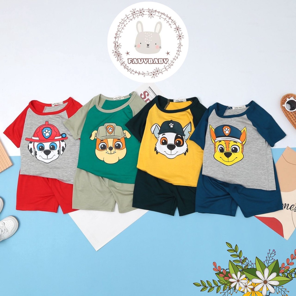 Đồ Bộ MINKY MOM Bé Trai Bé Gái Tay Ngắn Vải Thun Lạnh Raplan Đội Chó Cứu Hộ Trẻ Em 8-18kg 0 1 2 3 4 5 Tuổi -Favybaby