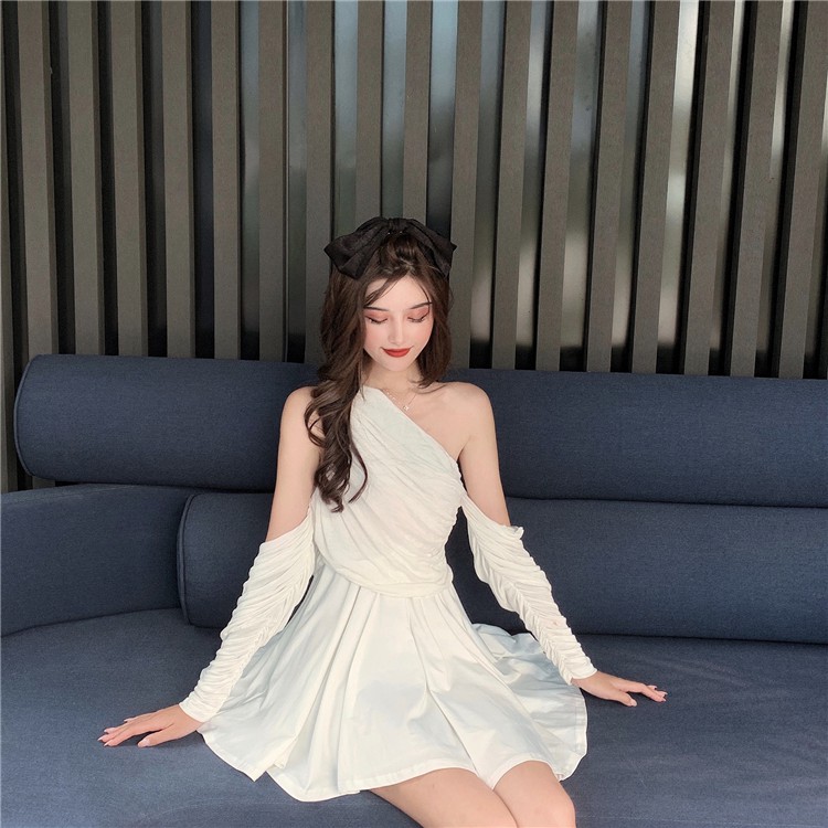 (Sẵn) M120 - Váy thiên sứ Ulzzang lệch vai trễ tay phong cách (2 màu)