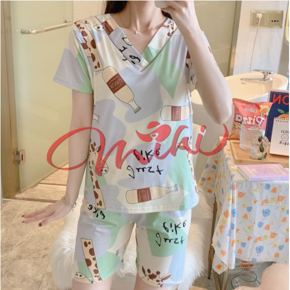 Bộ bầu cotton lửng cộc trên gối - Độ bộ bầu đùi sau sinh và cho con bú - Quần áo thời trang mùa hè mặc nhà Bigsize