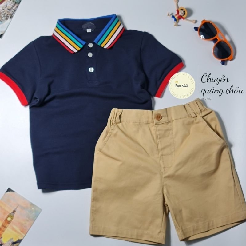Set quần áo thời trang trẻ em kiểu POLO áo có cổ cao cấp cho bé trai 3-7 tuổi (size 100-130)
