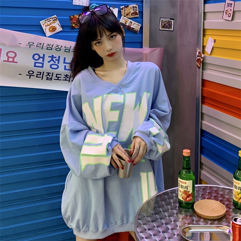 Áo khoác sweater cổ chữ v dáng rộng phong cách harajuku thời trang đầu thu cho nữ | BigBuy360 - bigbuy360.vn