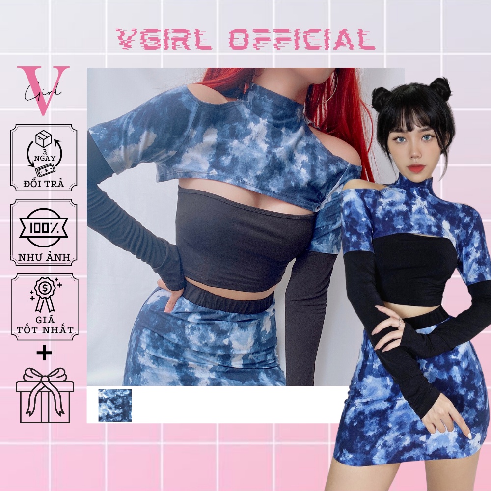 Set bộ 3 món VGIRL áo ống, áo khoác, chân váy thun tăm siêu co giãn, hoạ tiết hack dáng [ẢNH ĐỘC QUYỀN]