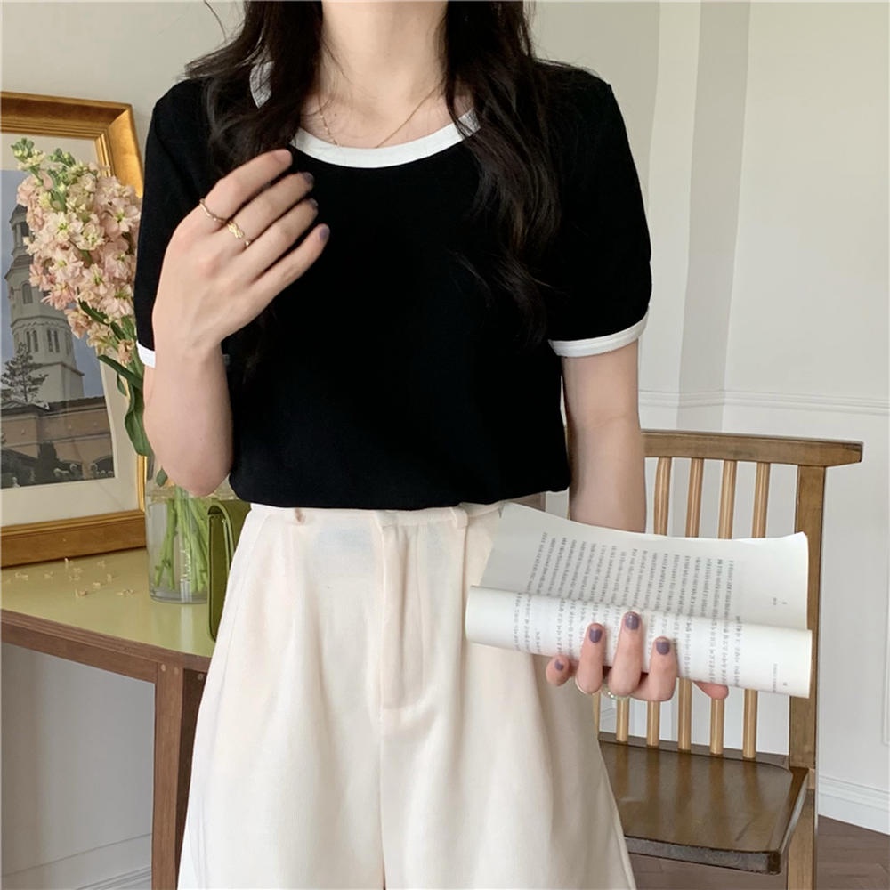 Áo Thun Ngắn Tay Cổ Tròn Màu Sắc Tương Phản Thời Trang Mới 50076