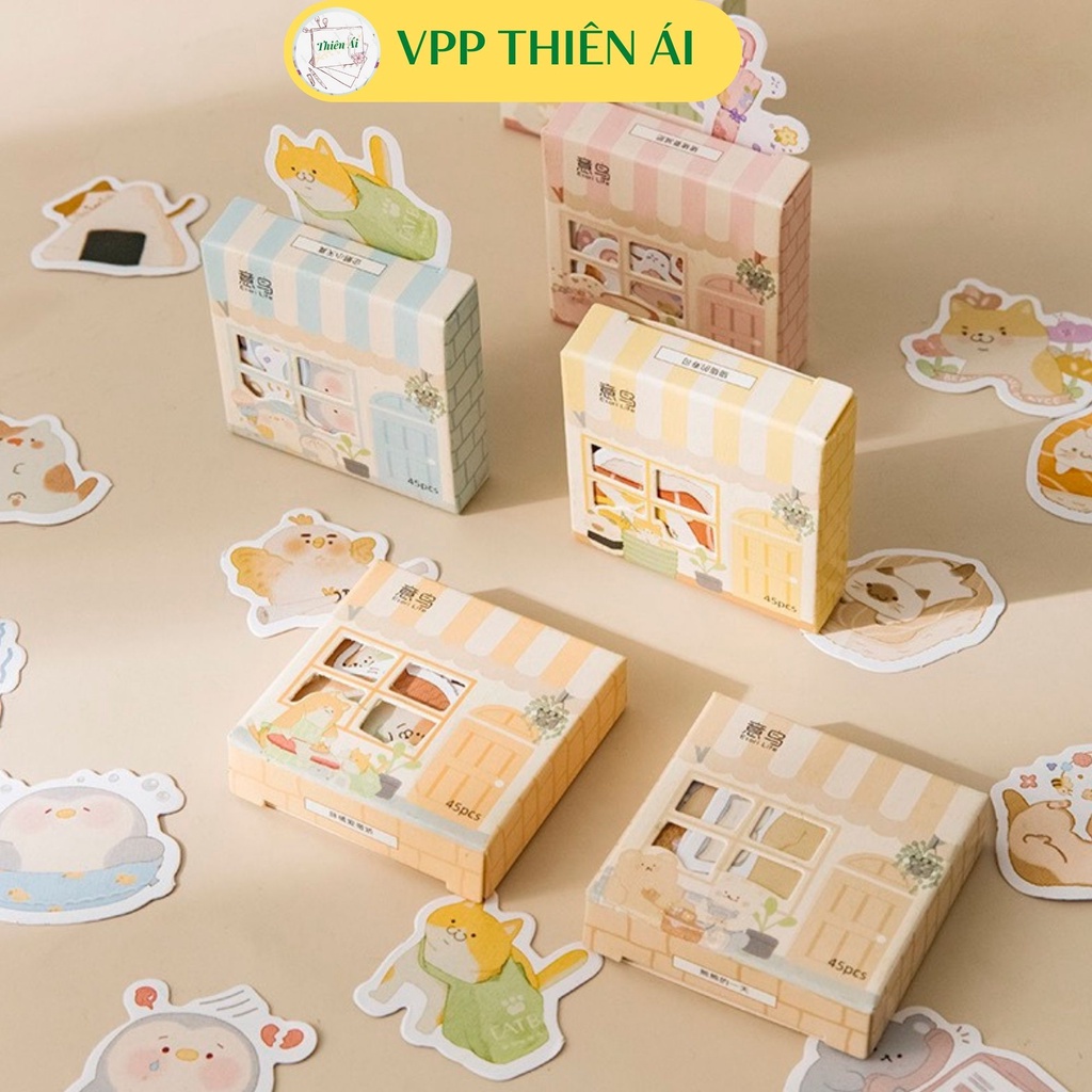 Hộp sticker 45 miếng trang trí sổ hàn quốc cute - VPP THIÊN ÁI TA014