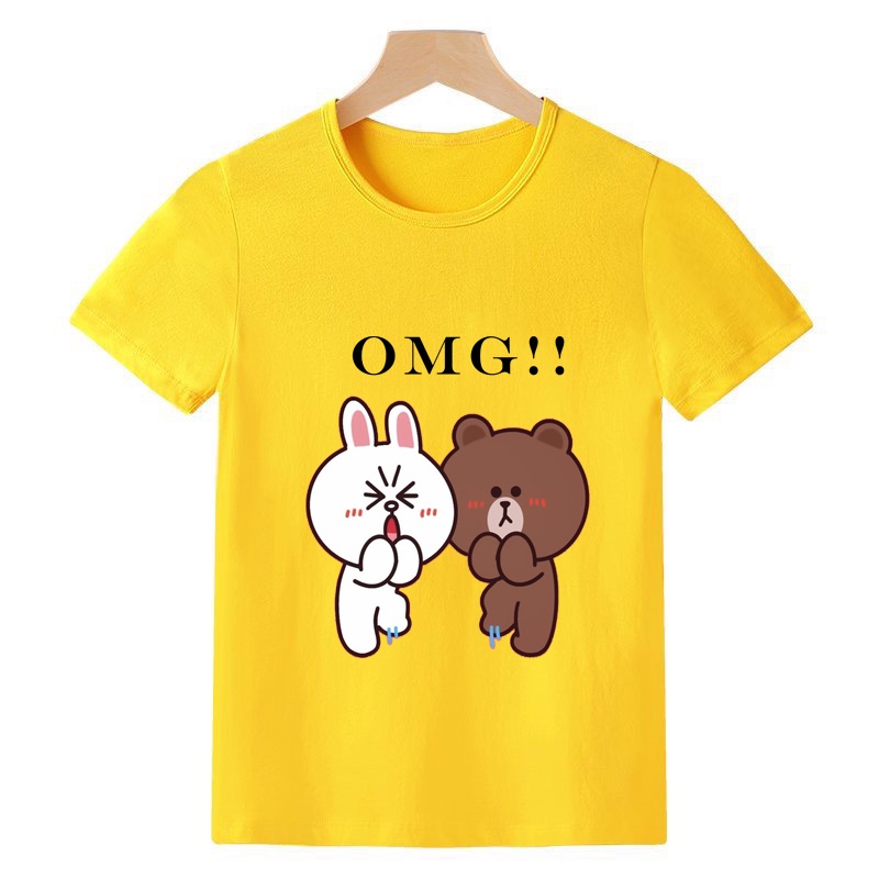 Áo thun bé gái mẹ và bé dễ thương cotton co giản dễ chịu in hình gấu