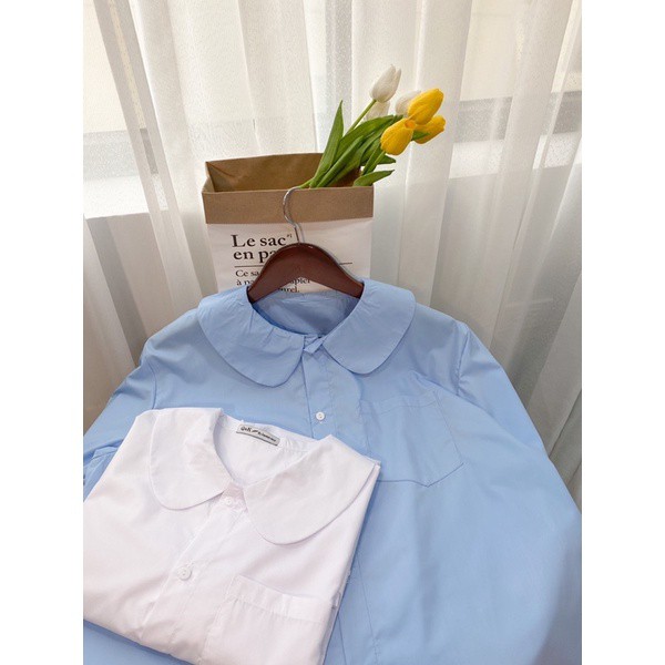 Áo Sơ Mi Học Sinh Cổ Sen Cộc Tay - Áo Sơ Mi Hai Màu Xanh, Trắng( Kèm ảnh thật) | BigBuy360 - bigbuy360.vn