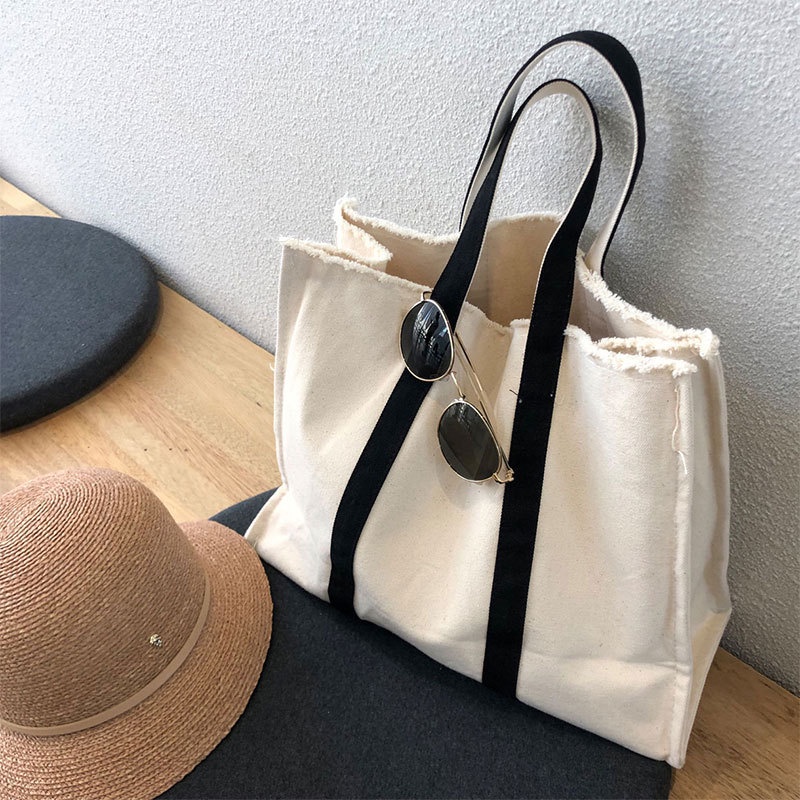 IELGY Túi Đeo Vai Vải canvas Viền Thô Phong Cách Hàn Quốc Thời Trang Cho Nữ