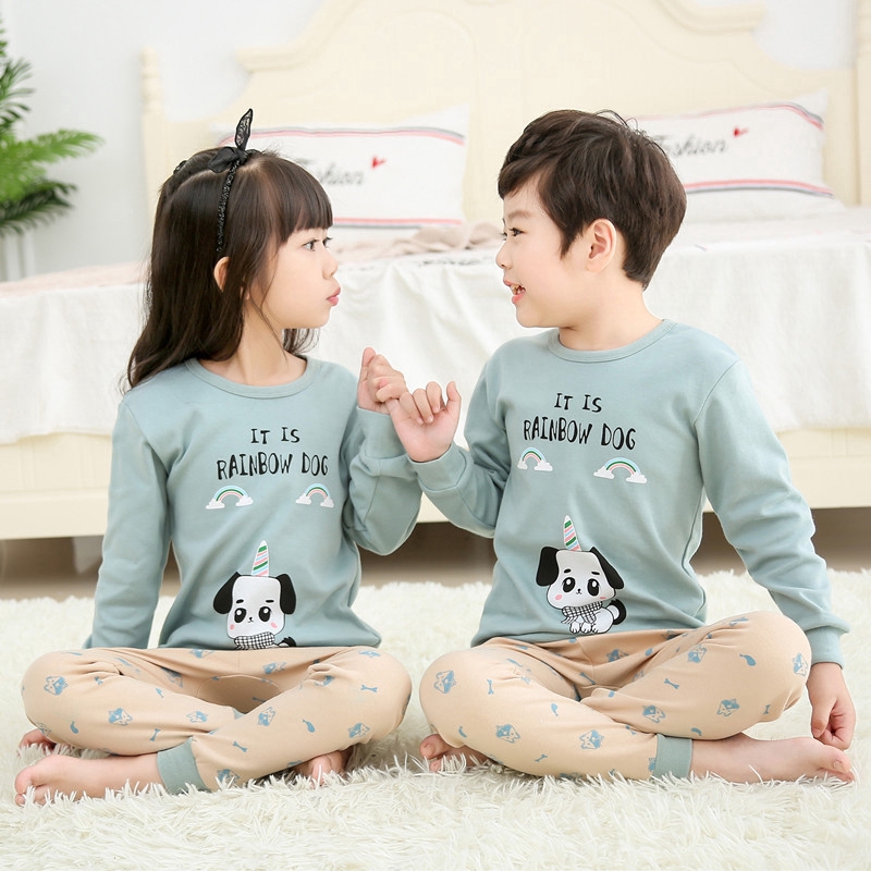 Bộ đồ ngủ tay dài 2 món chất liệu cotton in họa tiết gấu dễ thương cho bé trai và gái