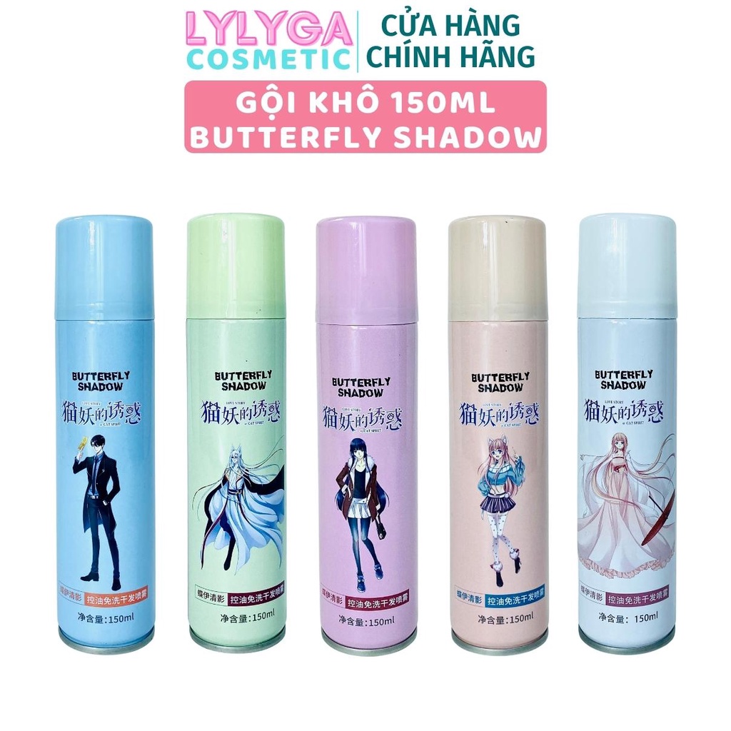 Dầu gội khô BUTTERFLY SHADOW 150ml dạng xịt gội đầu khô an toàn không cần nước dùng cho nam và nữ không bết tóc GX28