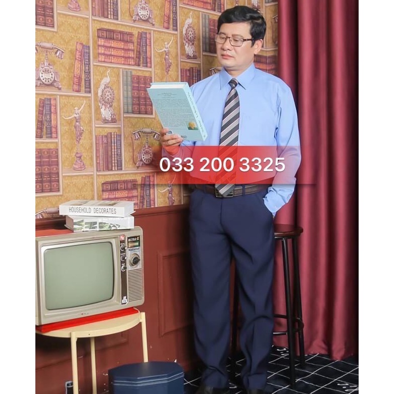 [HÀNG VIỆT NAM] Áo Sơ Mi Nam Công Sở Trung Niên COTINI LUXURY Dài Tay Công Sở Vải Cotton Xanh Dương -A14