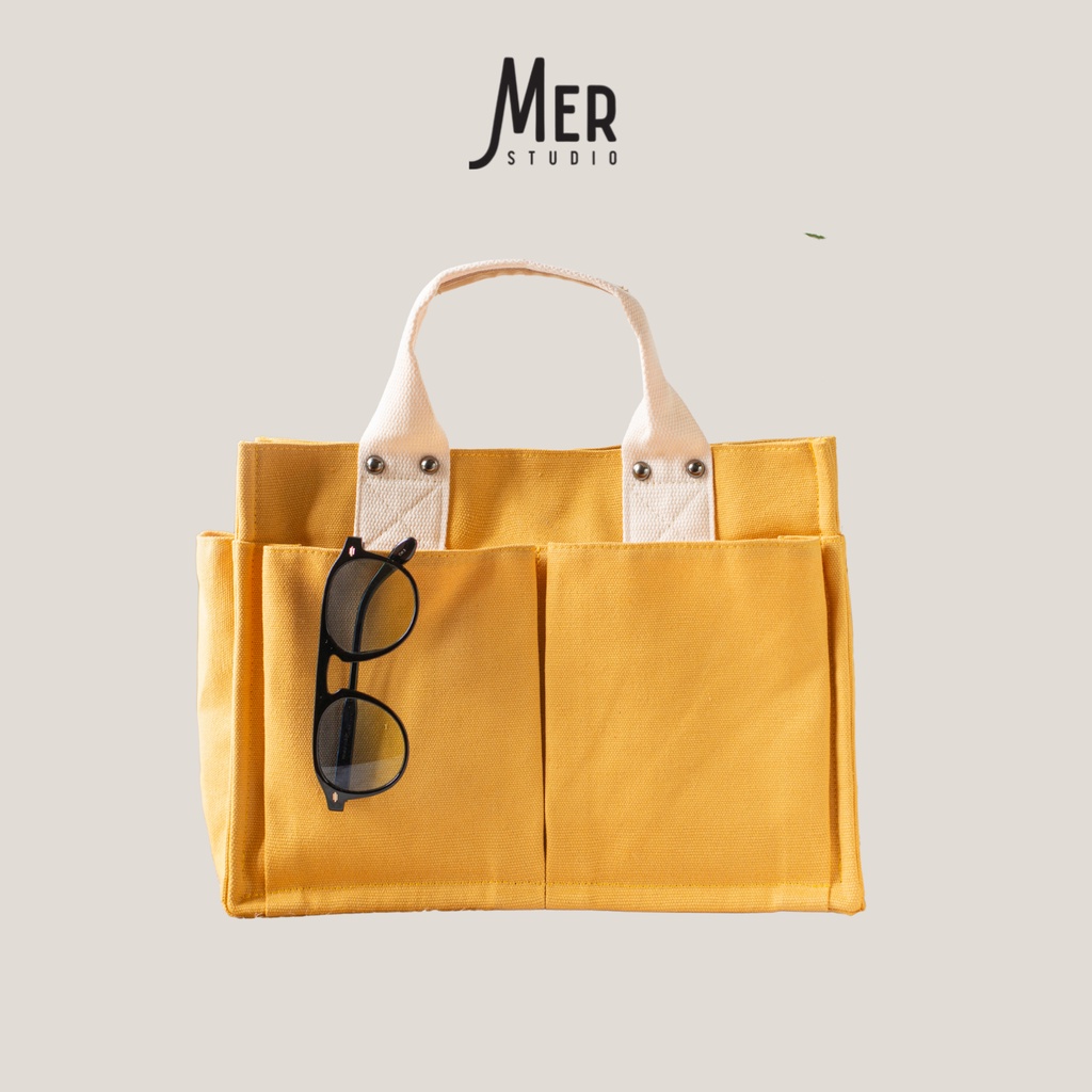 Túi hộp đeo chéo Summer vàng, túi xách công sở nữ nhiều ngăn đựng vừa laptop 14inch kích thước 34x25x14cm MERSTUDIO
