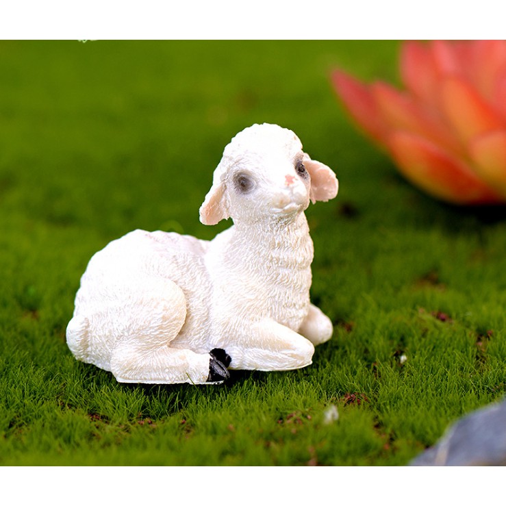 Combo đôi cừu trắng trang trí tiểu cảnh, nhà búp bê, bonsai, DIY