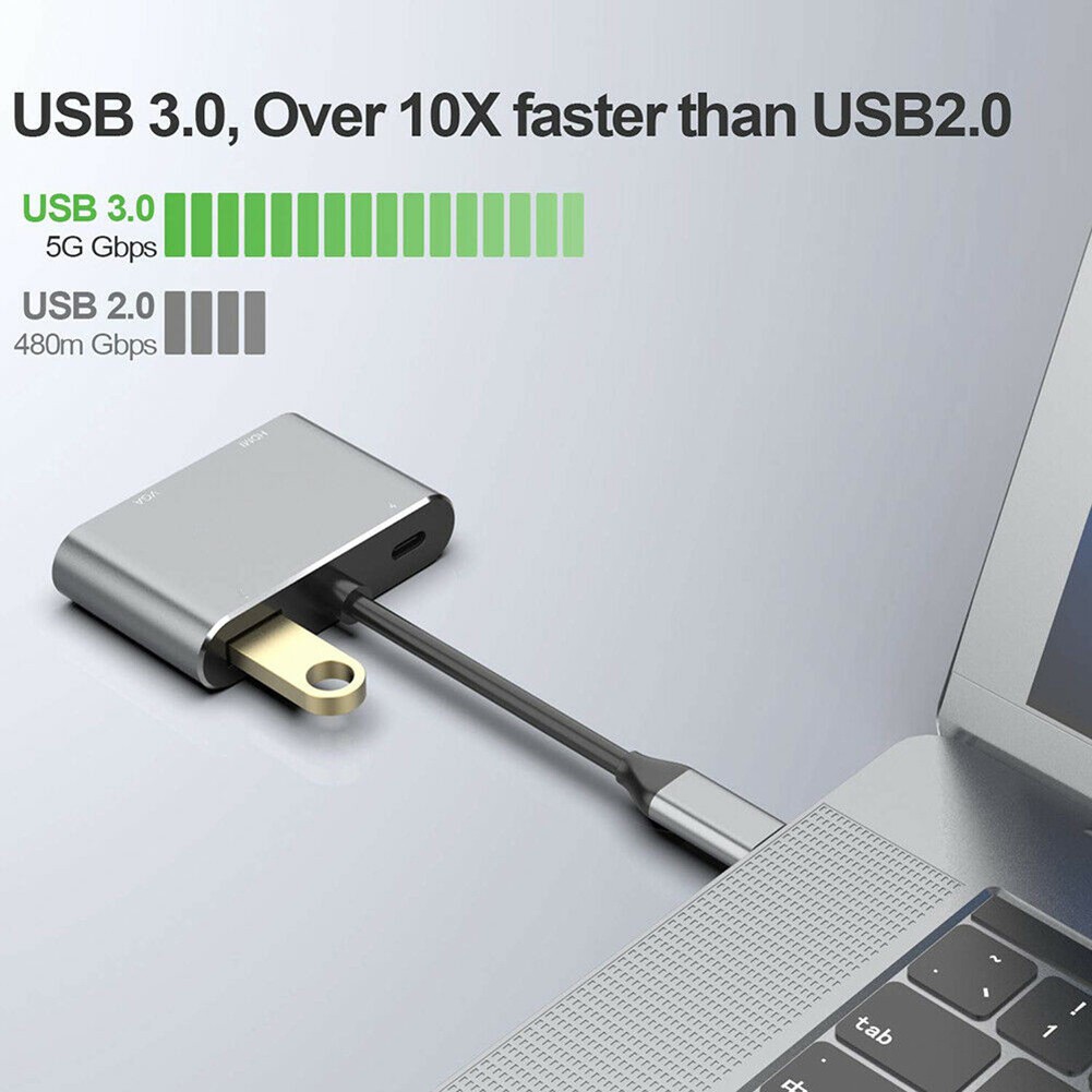 Đầu Đọc Thẻ 4 Trong 1 Usb Type-C Sang Hdmi Vga Cho Macbook Pro