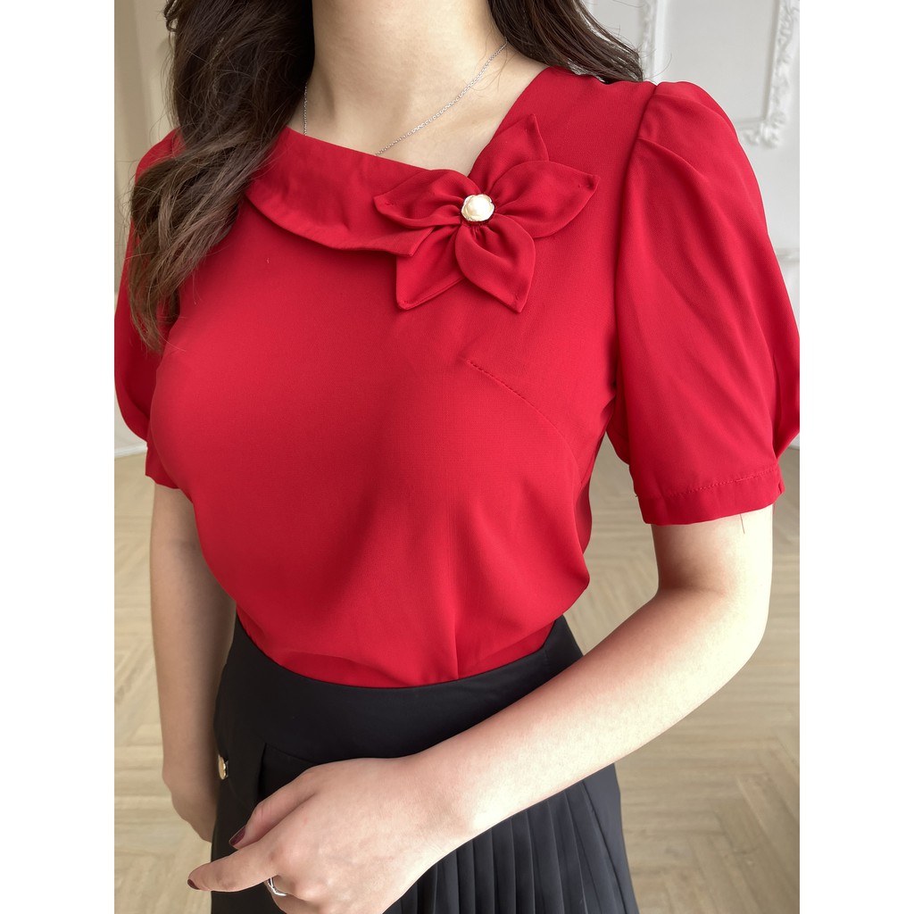 Áo sơ mi nữ công sở, áo sơ mi kiểu nữ thanh lịch chất liệu voan lụa cao cấp EMVY H30