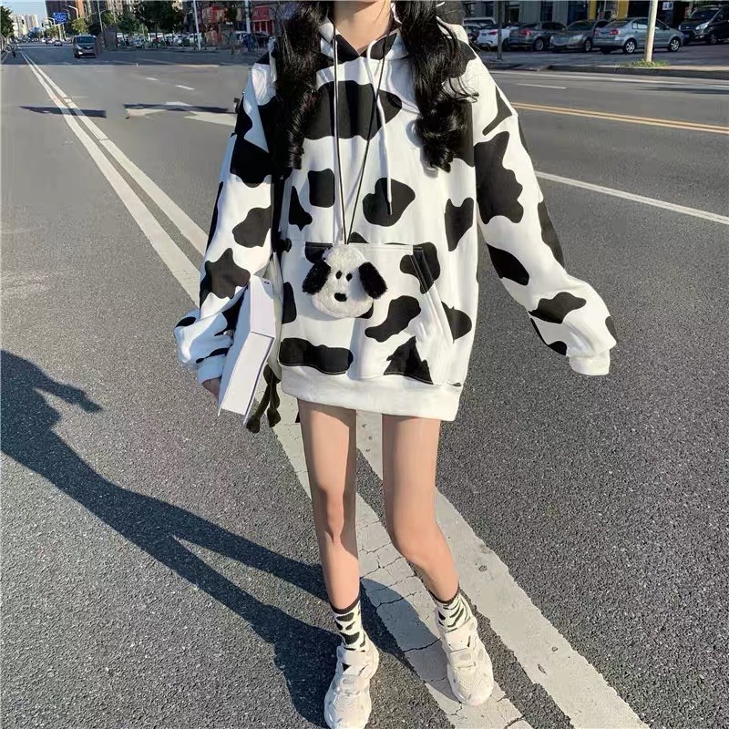 Áo hoodie hoạ tiết BÒ SỮA UNISEX đáng yêu nam nữ đều mặc được