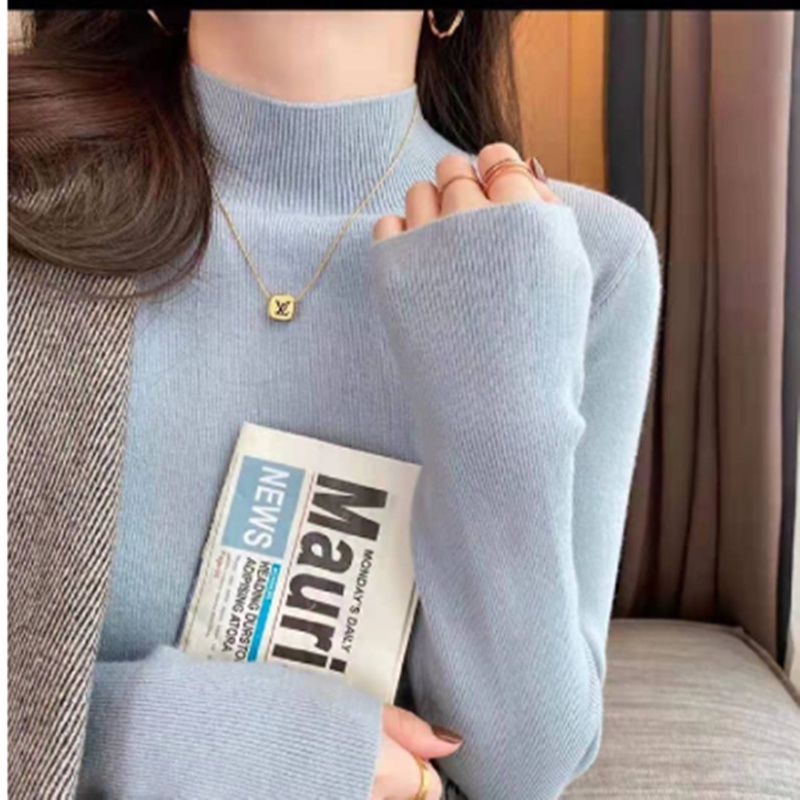 Áo Sweater Dệt Kim Cổ Cao Tay Dài Dáng Ôm Màu Đen Thời Trang Thu Đông Cho Nữ