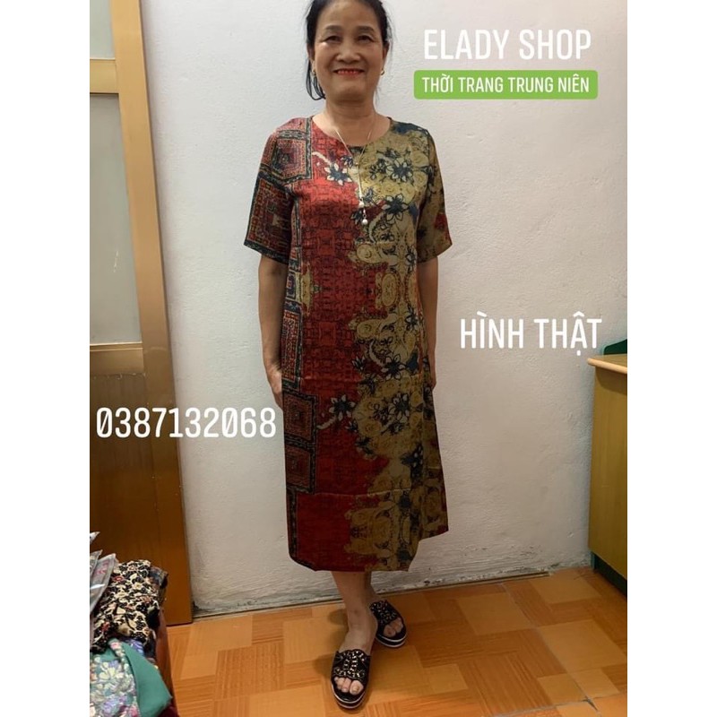 Đầm trung niên⚡GIÁ SỈ⚡Đầm dự tiệc cho mẹ hàng Quảng Châu cao cấp dáng xuông vải lụa đẹp nhẹ mịn mát, không xù