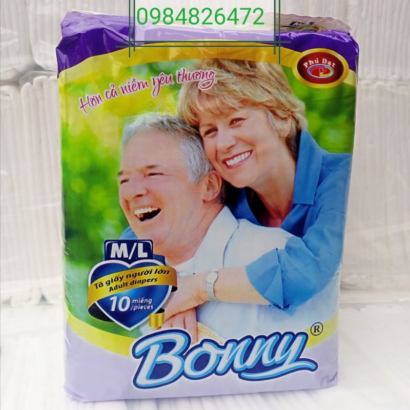 Bỉm dán người già BONNY cao cấp 1 thùng 8 gói /80 miếng size M,L từ 40_80kg siêu thấm kháng khuẩn,2 vách ngăn chống tràn