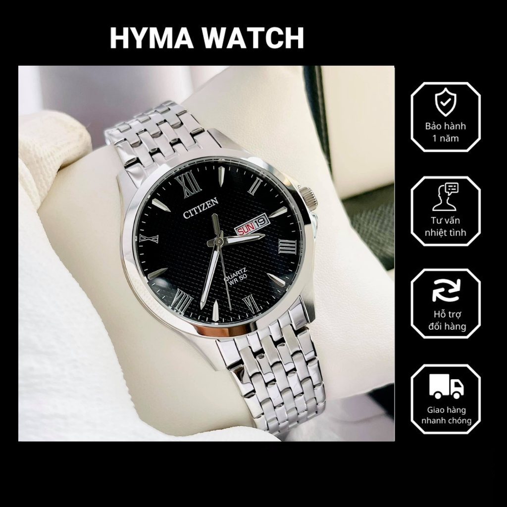 Đồng hồ nam dây thép sang trọng Citizen BF2020-51E mặt đen Size 41mm chống nước 5ATM Bảo hành 1 năm Hyma watch