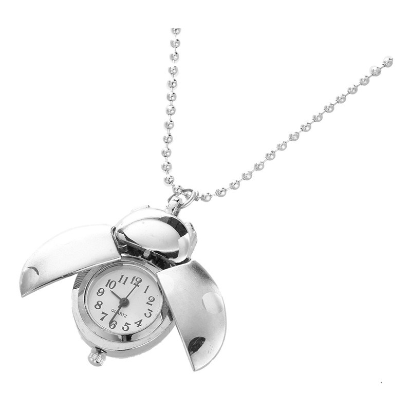 Sier Pocket Watch Necklace Ladybug Openings