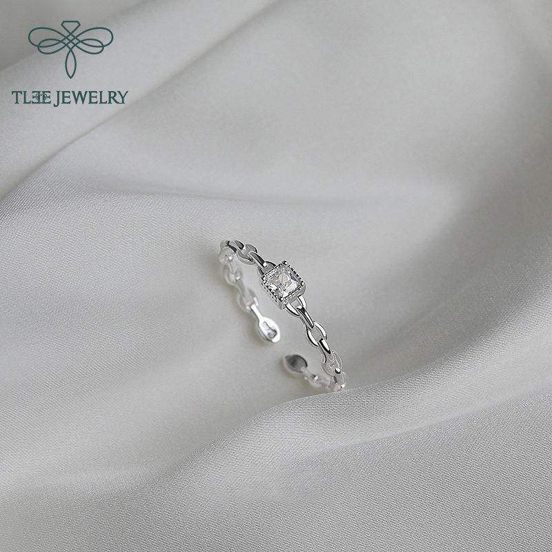 Nhẫn bạc nữ TLEE vuông thân mắt xích nối basic TleeJewelry A0281