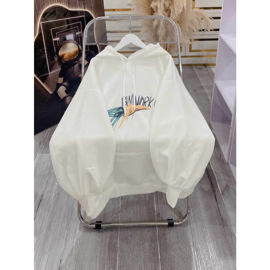 Hooide Nam Nữ Mũ 2 Lớp Dáng Rộng Tay Bồng Unisex Hình Thỏ Mũ Xanh Uzzlang