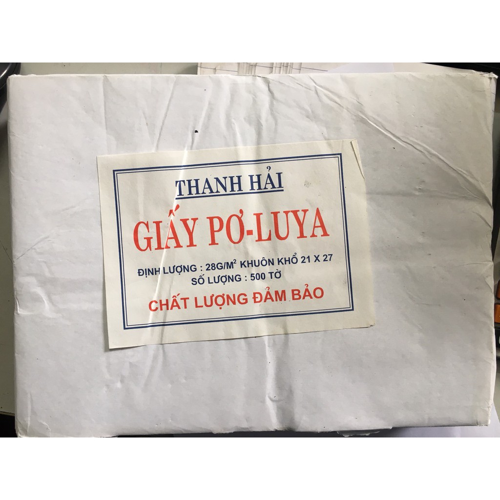 Giấy Pơluya (Pelure) tập 500 tờ kích thước 21x27cm ( Chống hút ẩm, Dán niêm phong )