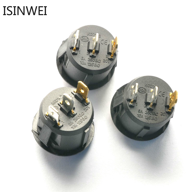 Set 10 công tắc bật/ tắt hình tròn có đèn LED KCD1-105 23mm 3PIN 10A/ 125V 6A/ 250V