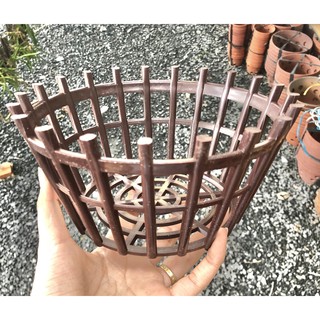 Set 2 chậu nhựa giả gỗ trồng lan 20cm chắc chắn, bền, đẹp màu nâu