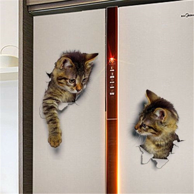 Miếng dán tường vinyl hình mèo 3D dễ thương