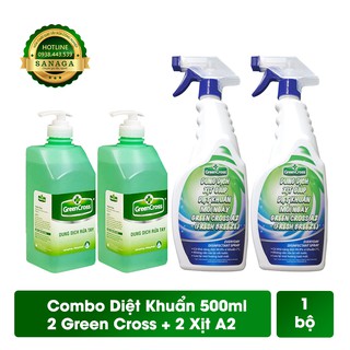 Diệt Khuẩn Khử Mùi 💕HÀNG CHÍNH HÃNG💕Combo 4 chai GREEN CROSS 500ml/ chai (2 chai nước rửa tay + 2 chai xịt khuẩn bề mặt)