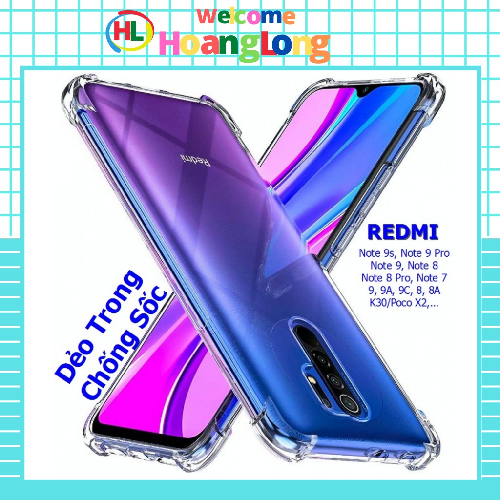 Ốp điện thoại trong suôt chống sốc Redmi 9C 9A Note 9 9s 7 8 6 5 K20 Pro Plus Y3 Go S2 Mi A3 9T