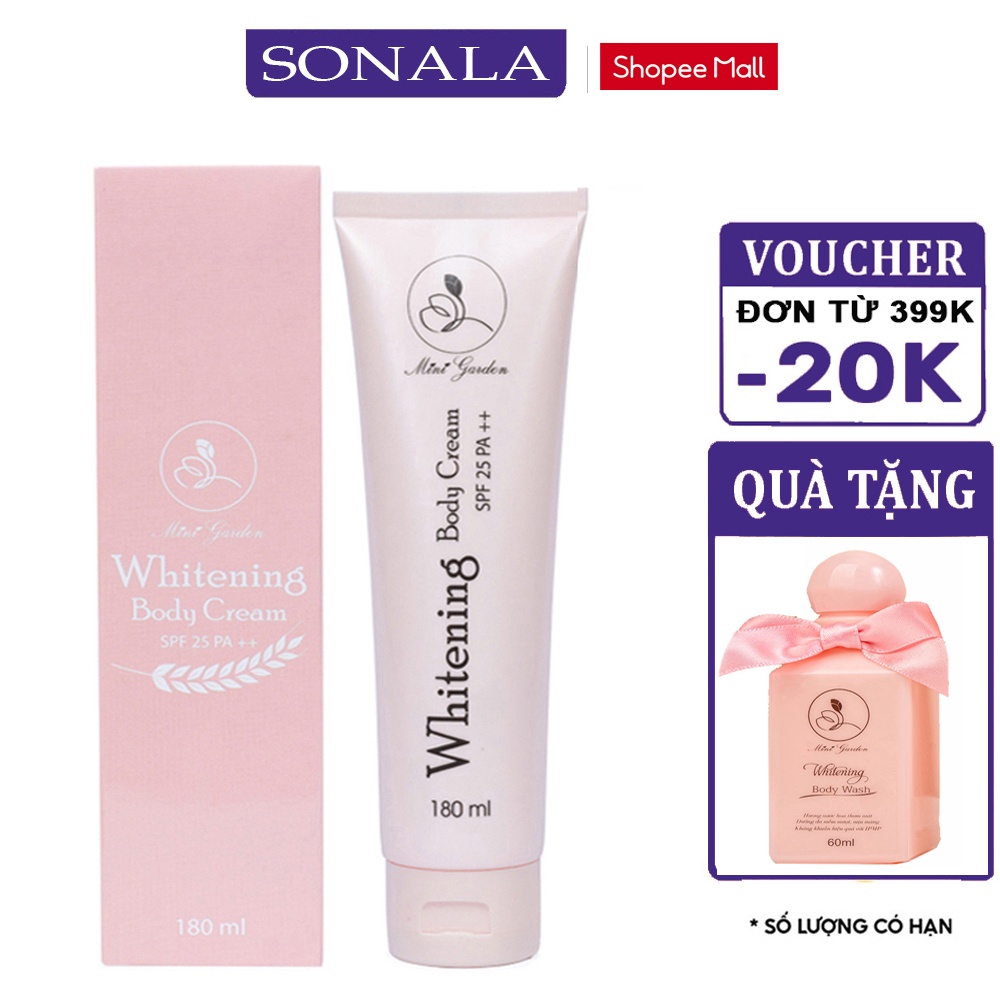 Kem body men bia Whitening Body Cream MiniGarden dưỡng trắng chống nắng body SPF 25 PA ++ 180ml makeup body