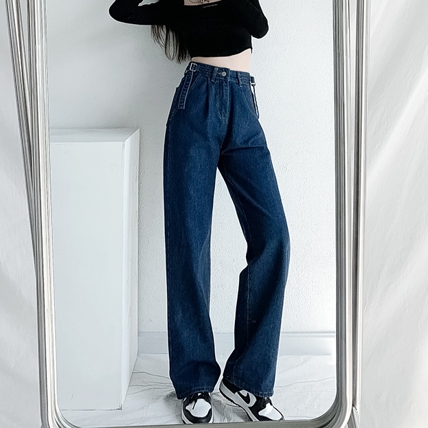 Quần jean cạp cao dáng rộng thiết kế mới thời trang phong cách Hàn Quốc