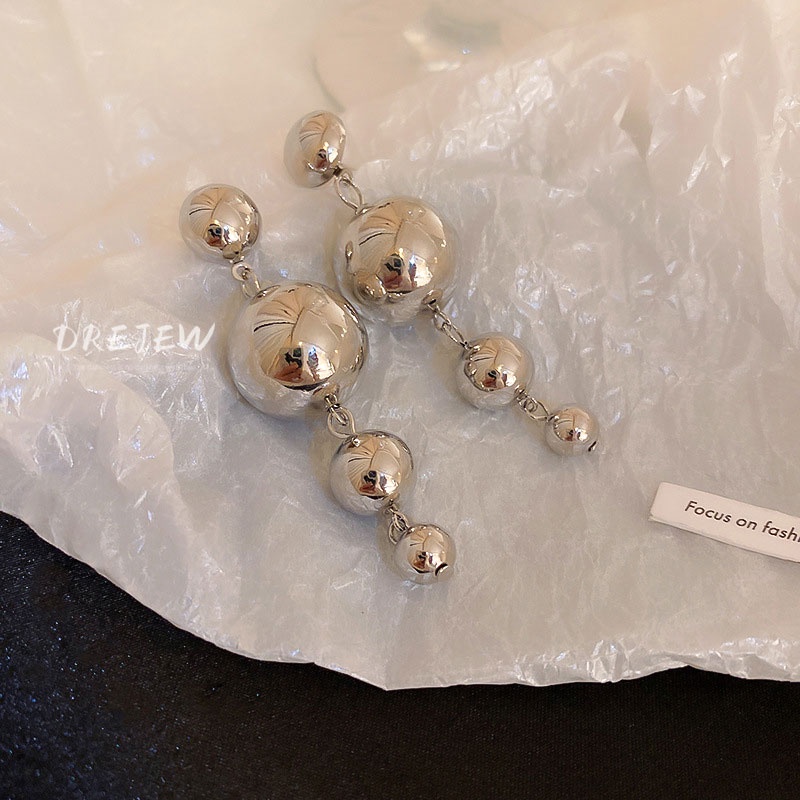 DREJEW Bông Tai Kim Loại Đính Hạt Tròn Phối Tua Rua Phong Cách Âu Mỹ 1