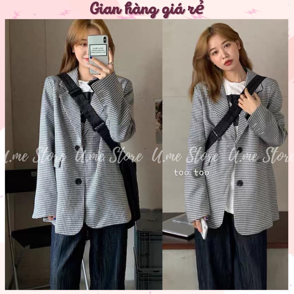Áo khoác Blazer kẻ nhỏ Zic Zac 2 lớp thiết kế cúc tay sang chảnh Áo khoác Vest nữ Hàn Quốc