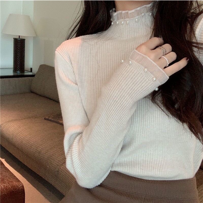 🌷 Áo len tăm phối ren cổ tay đính hạt ngọc siêu xinh