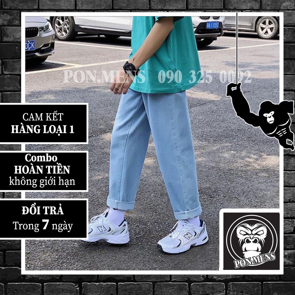 Quần jean baggy nam nữ ống suông rộng lưng chun 2021 | BigBuy360 - bigbuy360.vn