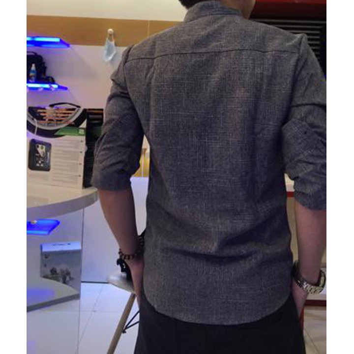 Áo Sơ Mi Xám Hạt Tiêu Cổ Tàu Dành Cho Nam | BigBuy360 - bigbuy360.vn