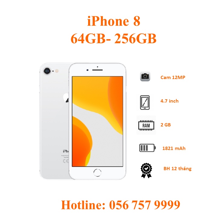 Điện Thoại iPhon 8 bộ nhớ 64/256GB lưu trữ cả thế giới - phiên bản QUỐC TẾ - Ram 2Gb Cấu hình mạnh mẽ - Camera sắc nét