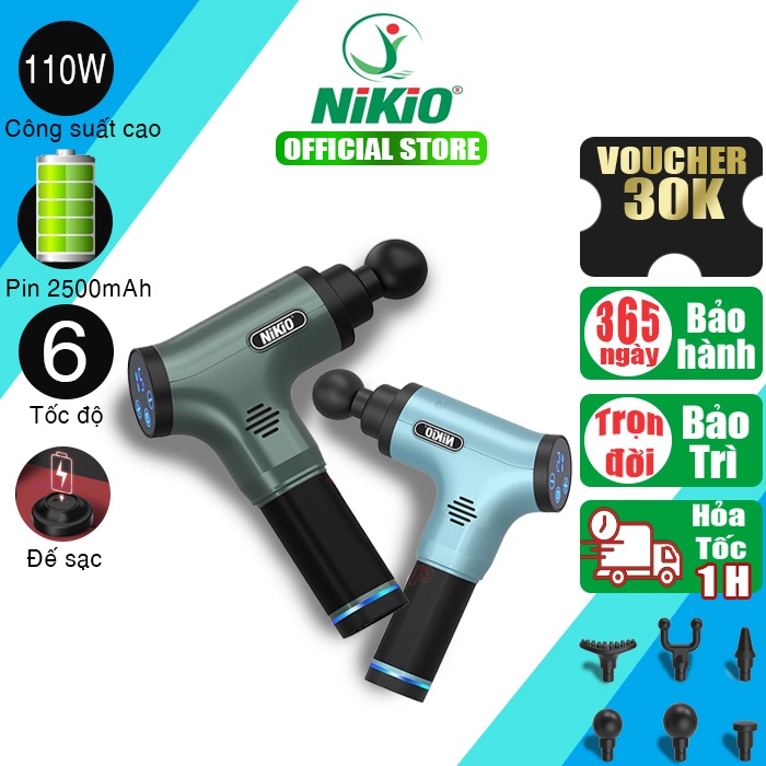 Máy Mát Xa Cầm Tay Pin Sạc Trị Đau Nhức Mỏi Nikio NK-172 - 110W - 6 Đầu - 6 Cường Độ