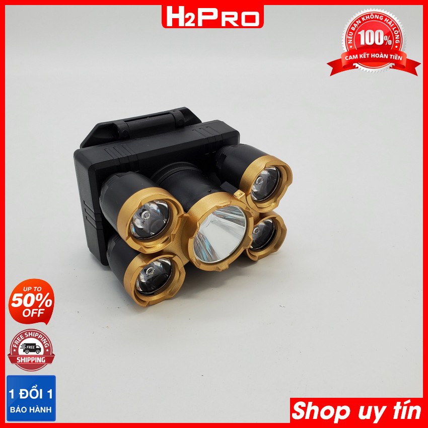 Đèn pin đội đầu 5 bóng siêu sáng H2PRO, đèn đội đầu siêu sáng giá rẻ