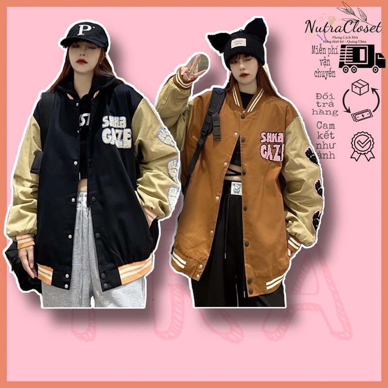 Áo khoác bomber bóng chày kaki da lộn 2 lớp unisex ulzzang nam nhữ